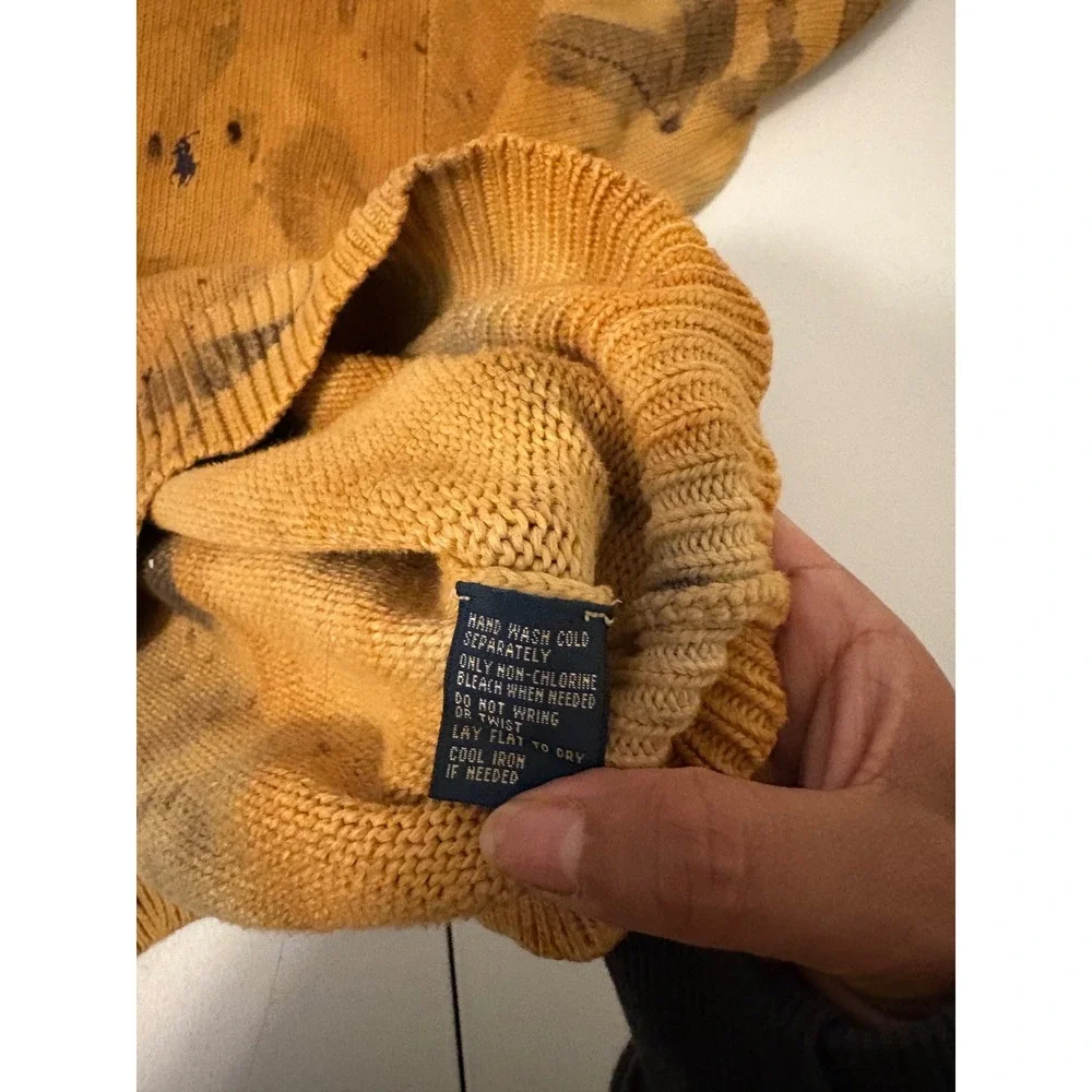 Polo Ralph Lauren Custom Tie Dye Quarter Zip Sweater Yellow Brown Cotton VTG a5
